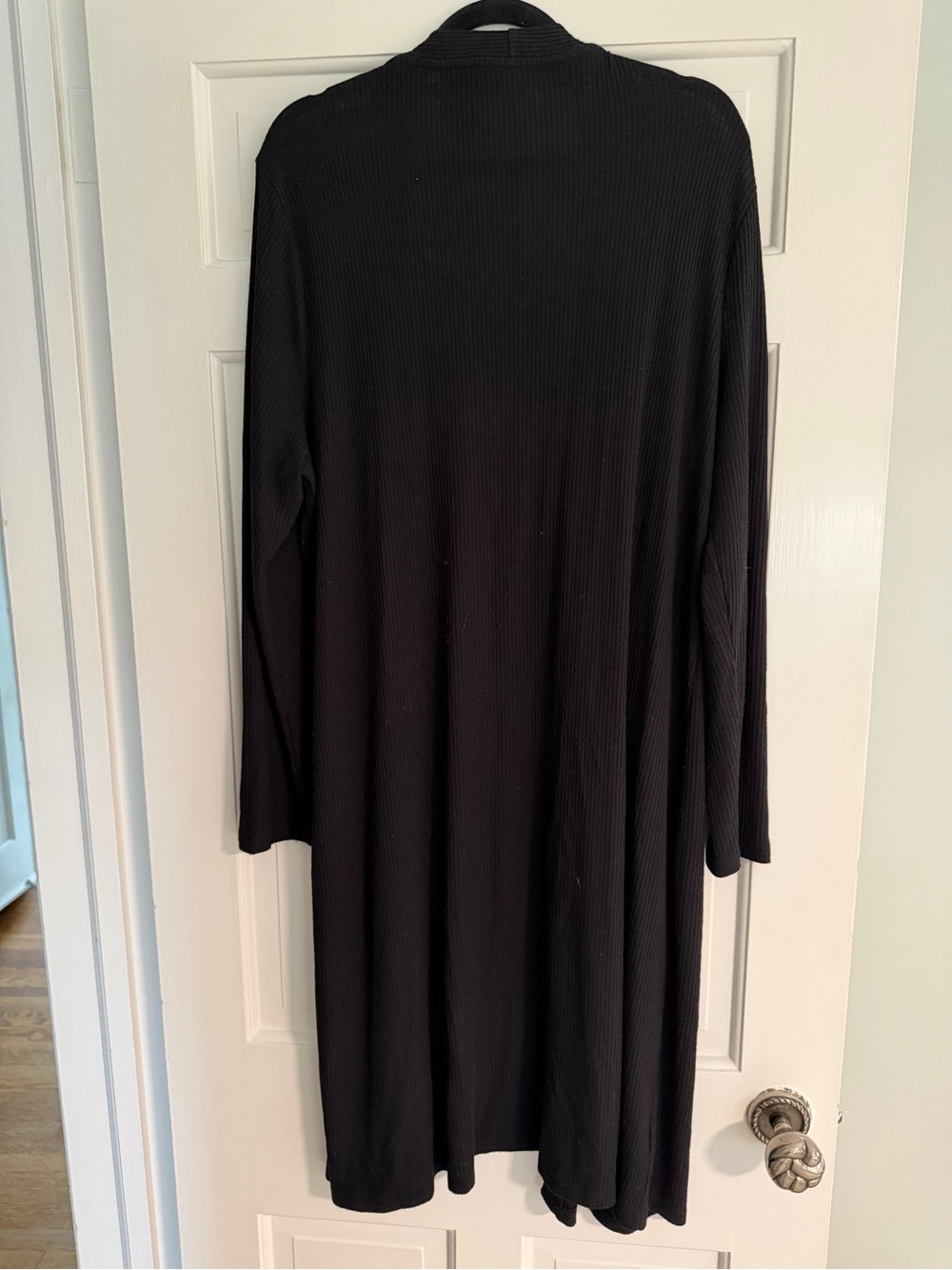 LOFT Long Black Button-Front Ribbed Cardigan - Picture 2 of 5